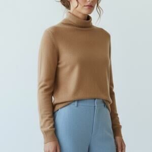 Paychi Guh 100% Baby Cashmere Camel Turtleneck Sweater Size S Quiet Luxury $488